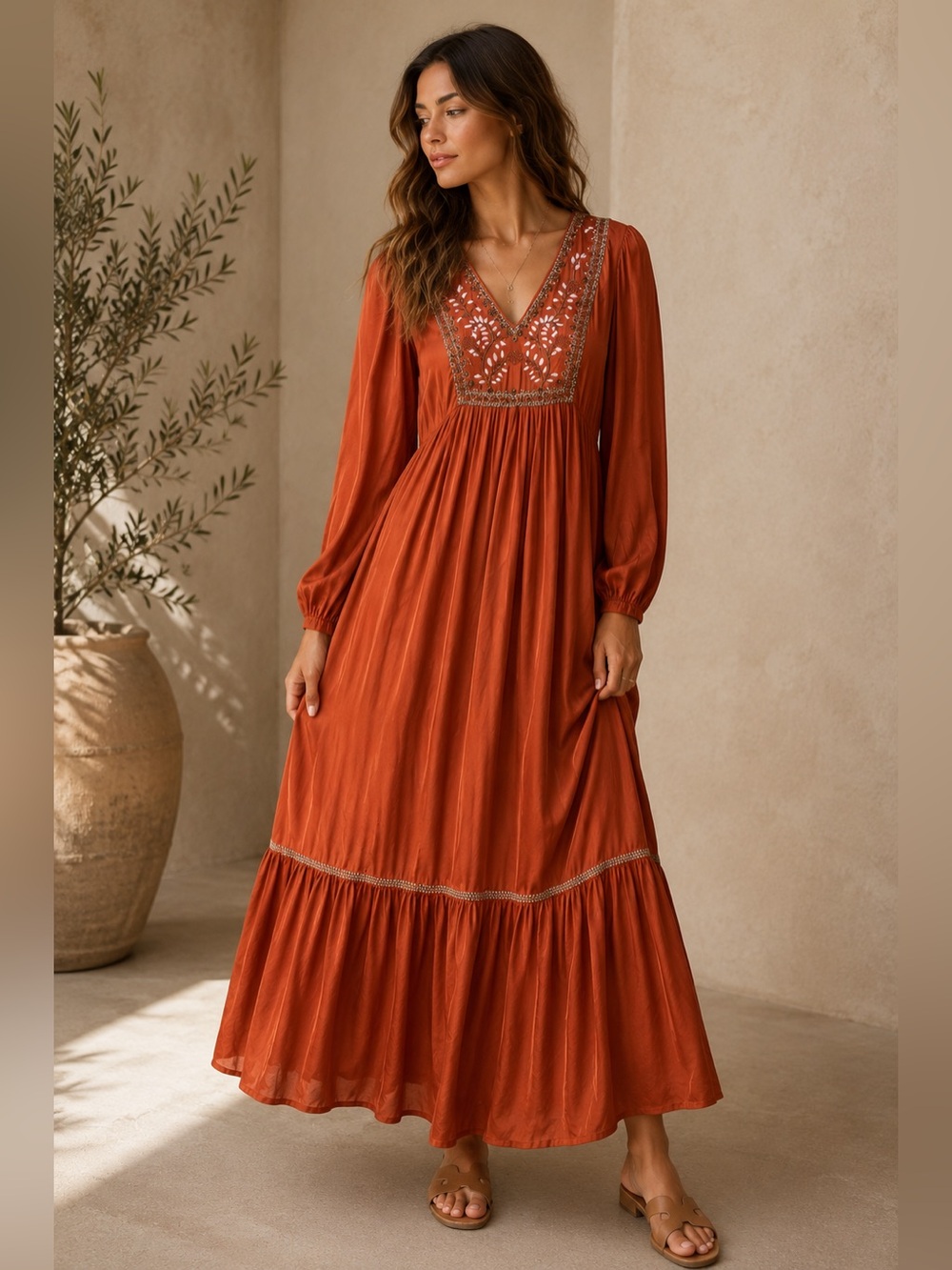 Ex Voto Hazel Maxi Dress Chili Embroidered Beaded Boho M NWT